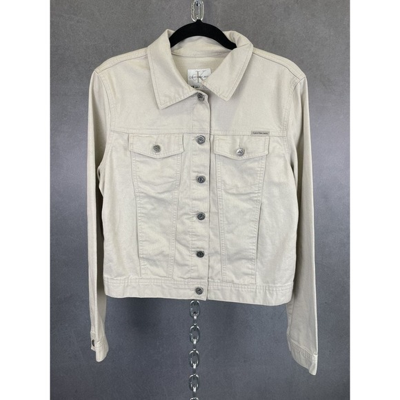 Vintage 90s Calvin Klein Ivory Sand Denim Jacket Size Medium - Picture 3 of 8
